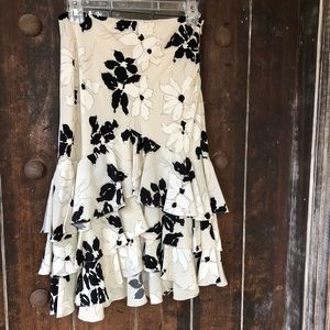 Ralph Lauren Black and Cream Floral Midi Skirt